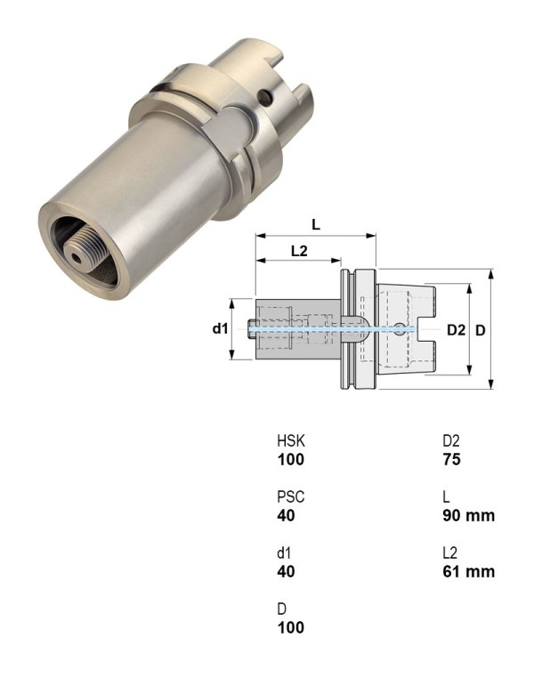 Picture of Canela Tool 16.218.100.40/090 HSK100 PCS "Capto" C4 1.5748 40.00mm 3.5433 Gauge Length
